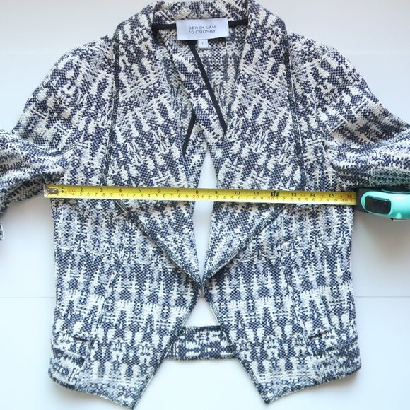 Derek Lam 10 Crosby Tweed Cropped Open-Front Long Sleeve Cutout Jacket Blazer 0 - Picture 10 of 13